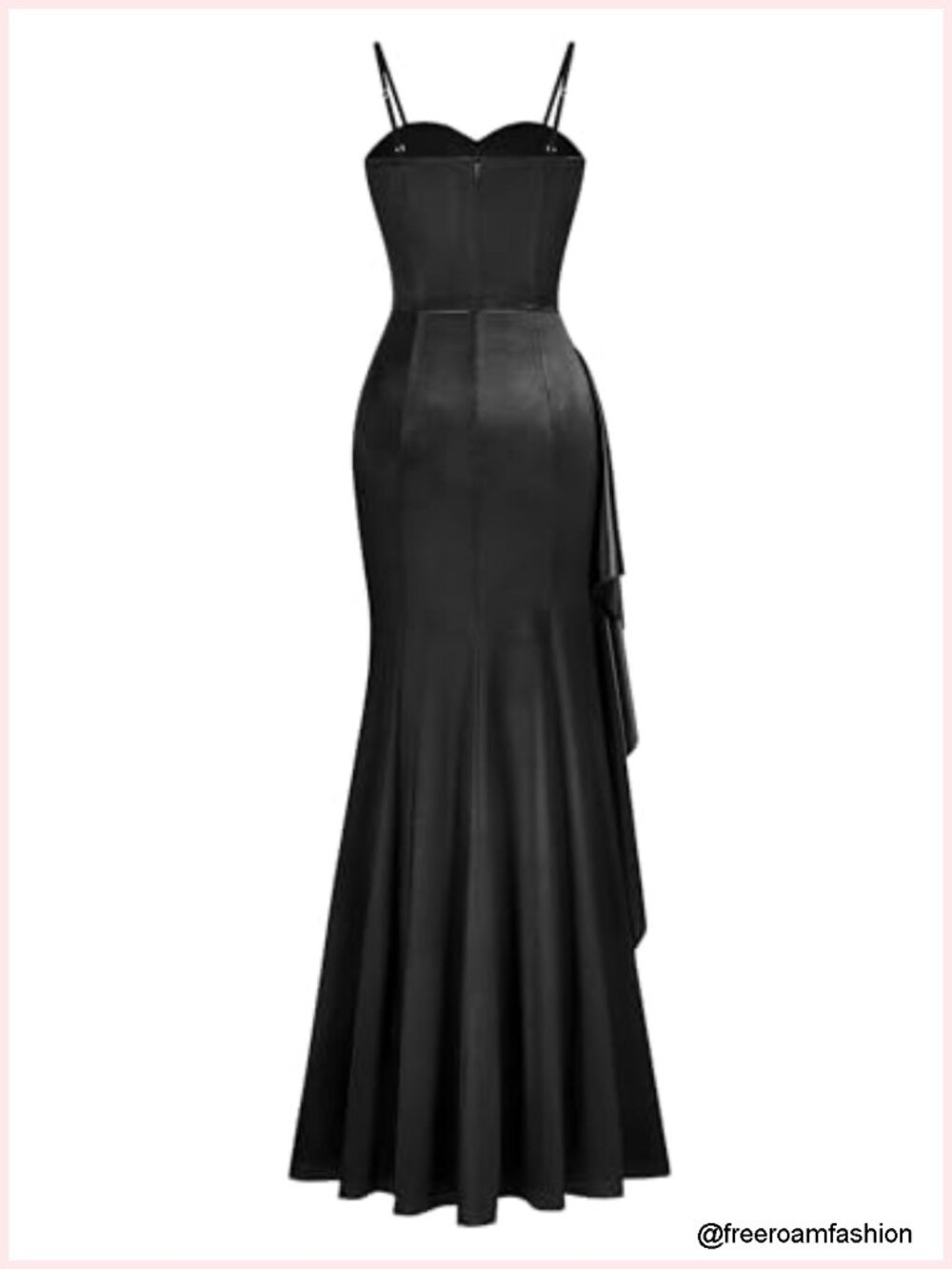 Sexy Ruffle Split Satin Mermaid Evening Maxi Dress with Spaghetti Strap - Picture 4 of 6